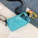Women Clear Transparent PVC Jelly Printed Crossbody Shoulder Bags (Blue) A