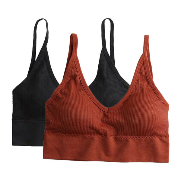 2PCS Fashion V Neck Padded Bralette Beach Comfort Bra Crop Top