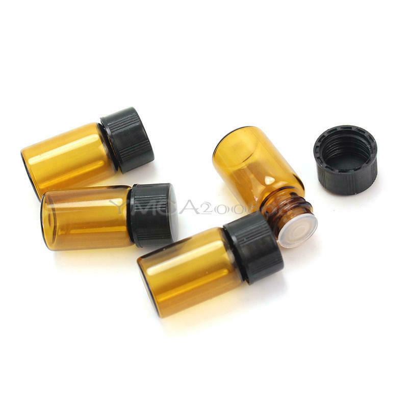 4Pcs 2ml Amber Glass Sample Vial Perfumes Essential Oil Bottle Black Plast OQE