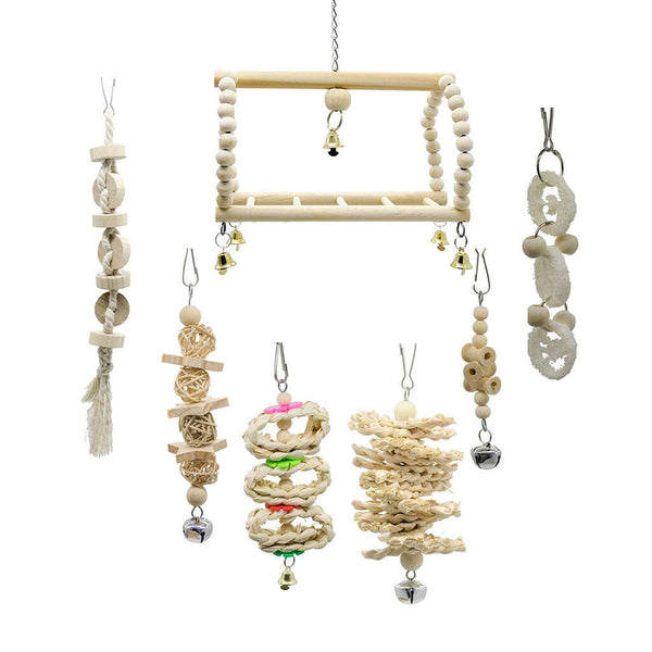 15 Pcs Bird Chewing, Swinging and Climbing Toys with Bell for Medium Parrots and