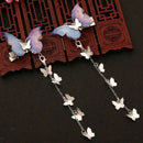 2pcs Womens Dangle Tassel Beads Hair Clip Chiffon Butterfly Hair Accessories