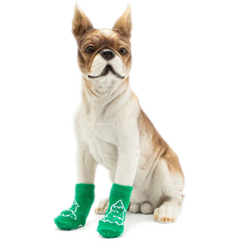 Pet Dogs Christmas Tree Anti-slip Knit Cotton Short Socks 4PCS/Set XL green