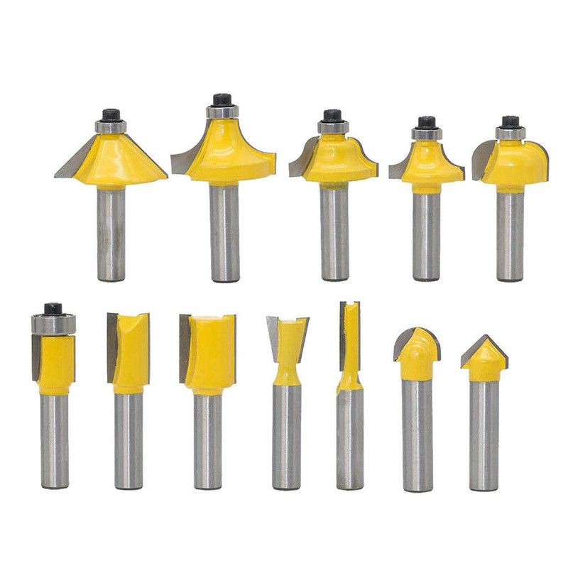 12Pcs Professional Shank Tungsten Carbide Router Bit Cutter w/ Wooden Case