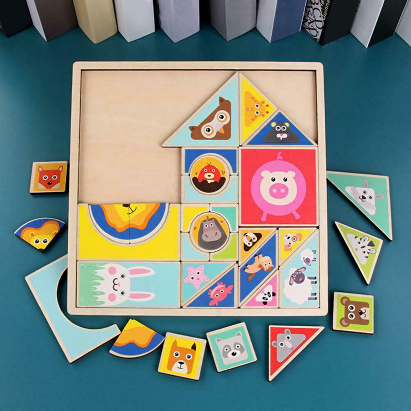1 Set Children Wooden Toys Tangram Early Education Puzzle Building Blocks