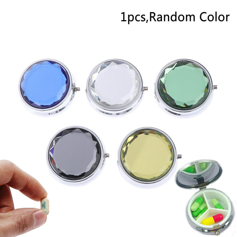 Portable Pocket Pill Case 3 Compartments Medicine Box Round Folding Organizer Kw