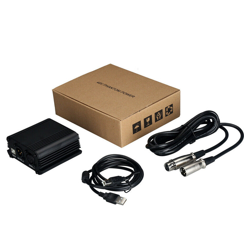 48V Phantom Power Supply with USB Cable XLR 3 Pin Mic Audio Cable for Condenser