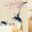 Fairy Pink Flower Tree Branch Vinyl Wall Stickers Kids Decals Nursery Decor Y7Q8