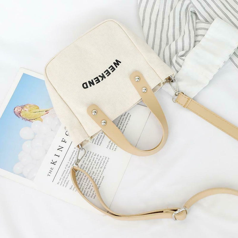 Letter Print Shoulder Satchel Handbags Canvas Women Crossbody Bags (White)