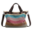 Women Canvas Stripes Shoulder Totes Messenger Big Capacity Shopping Handbag A