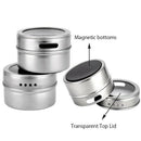 6pcs / set Clear Lid Magnetic Spice Jar Stainless Steel Spice Sauce Storage