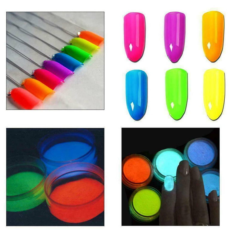 6 Colors Neon Nail Art Pigment Powder-Glitter Eyeshadow Cosmetic Makeup Tool USA