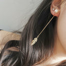 Pearls Long Tassel Leaf Feather Drop Dangle Earrings For Women Earrings Jewelry