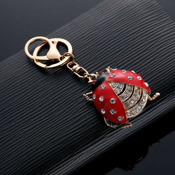 Cute Ladybug Pendant Key Chain Rhinestone Hangings Ring Bag Phone Decor Deluxe