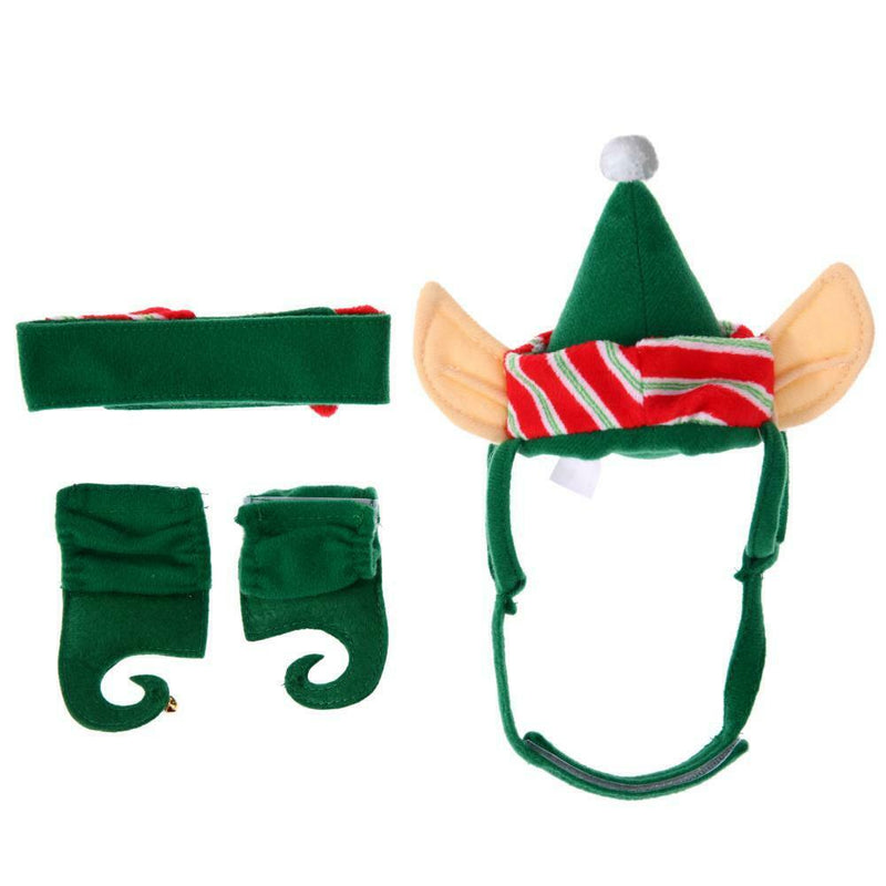 4pcs Pet Hat Set Warm Dogs Cats Christmas Green Hat+Necklace+Feet Sleeve
