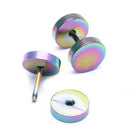 Pair Men's Titanium Steel Barbell Stud Earrings Gothic Rainbow 8mm N2S3
