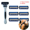 6 Layers Razor 1 Razor Holder + 6 Replacement Blades Head Cassette Hair TriS Kw