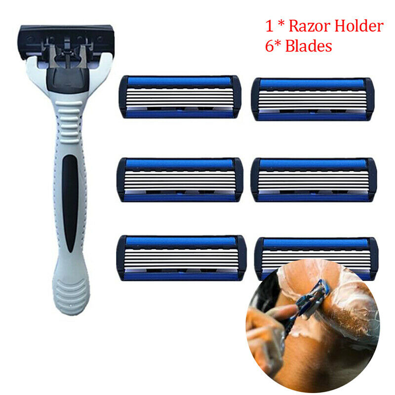 6 Layers Razor 1 Razor Holder + 6 Replacement Blades Head Cassette Hair TriS Kw