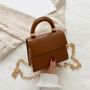 Women Mini Shoulder Bag Alligator PU Tote Chain Crossbody Pouch (Brown)