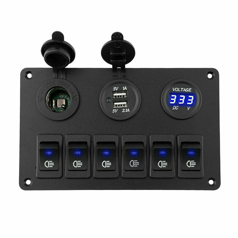 6-Gang Switch Control Panel LED Rocker Breaker Car Marine Boat Truck Circ Tw