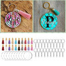 90Pcs Keychain Clear Acrylic Circle Discs Blanks Tassel Pendant Keyrings DIY Set