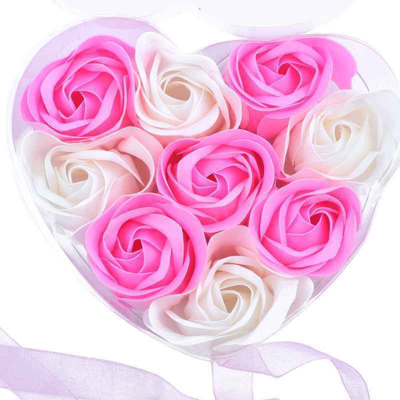 9Pcs Scented Rose Flower Petal Bath Body Soap Wedding Party Gift(Pink+White H6F1