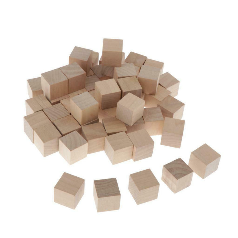 50pcs Blank Wooden Cubes Unfinished Wood Blocks for Art Crafts and Carving
