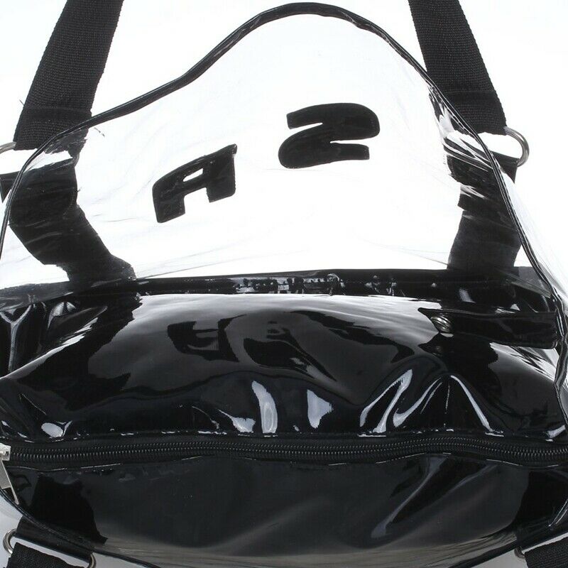 Set 2PCS Women's Handbag Tote Shoulder Bag Transparent PVC Black Fashion H7B4