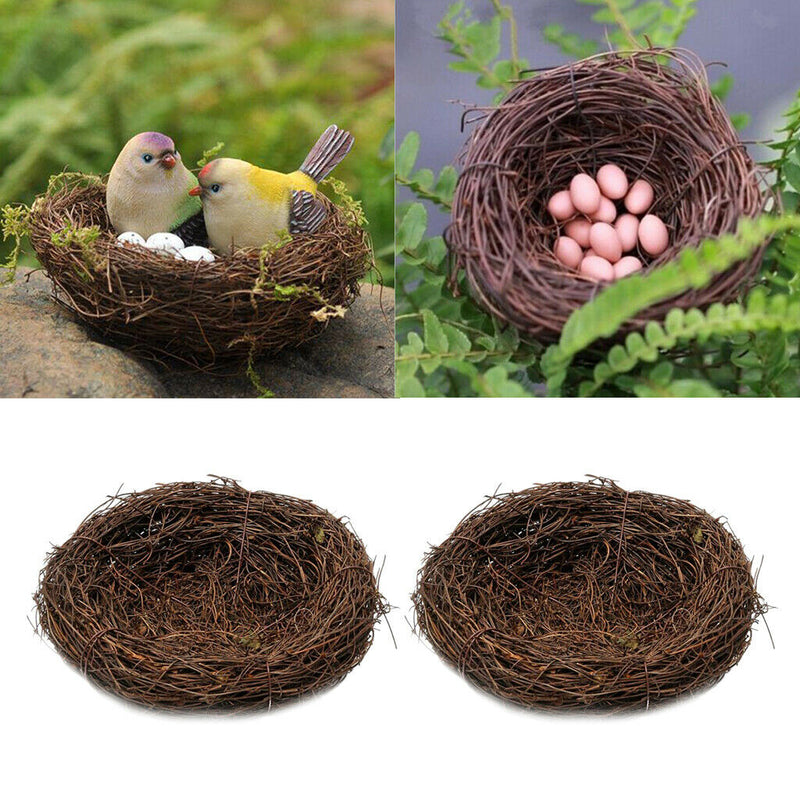 2x Brown Rattan Bird Nest Photo Props Garden Ornament Holiday Decoration
