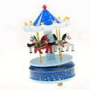 Wooden Merry-GO-Round Carousel Music Box  Wind Up Music Box  Blue with Dot