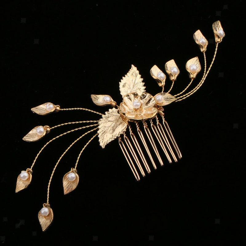 Bridal Leave Pearls Hair Comb Clip Wedding Headpiece Party Prom Hair Jewelry