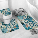 4Pcs Home Bathroom Decor Set Octopus Pattern Toilet Seat Cover Bath Mat Set