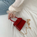 Women Leather Mini Shoulder Bags Pure Flap Chain Messenger Pouch (Red) A
