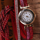 New Fashion Luxury Rhinestone Bracelet Watch Women Quartz Watch Red