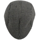 Mens Tweed Wool Herringbone Flat Cap Hat with Quilted Lining - Black & Grey