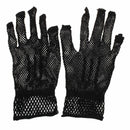 Pair of Womens Elastic Wrist Fishnet Style Finger Gloves Black I5D3