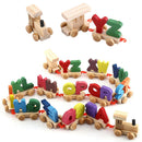 Wooden Train Set Alphabet Letters with Carriage Kids Toddler Educational Toys