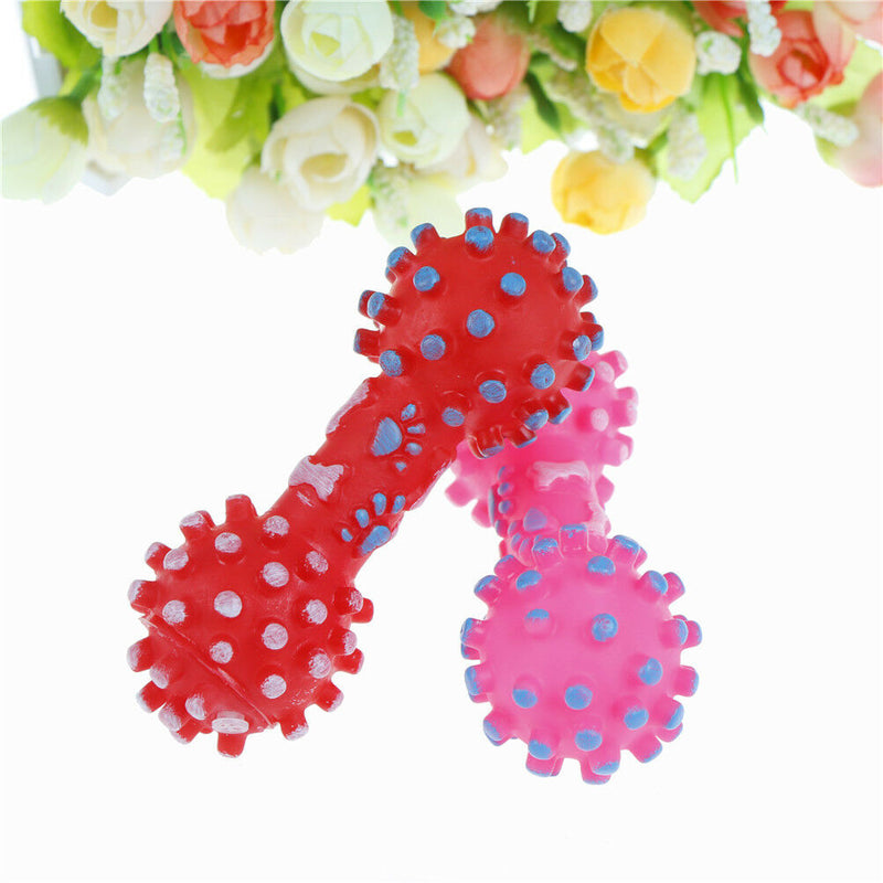 Dotted Dumbbell Shaped Dog Toys Squeeze Squeaky Faux Bone Pet Chew ToysgxTECA