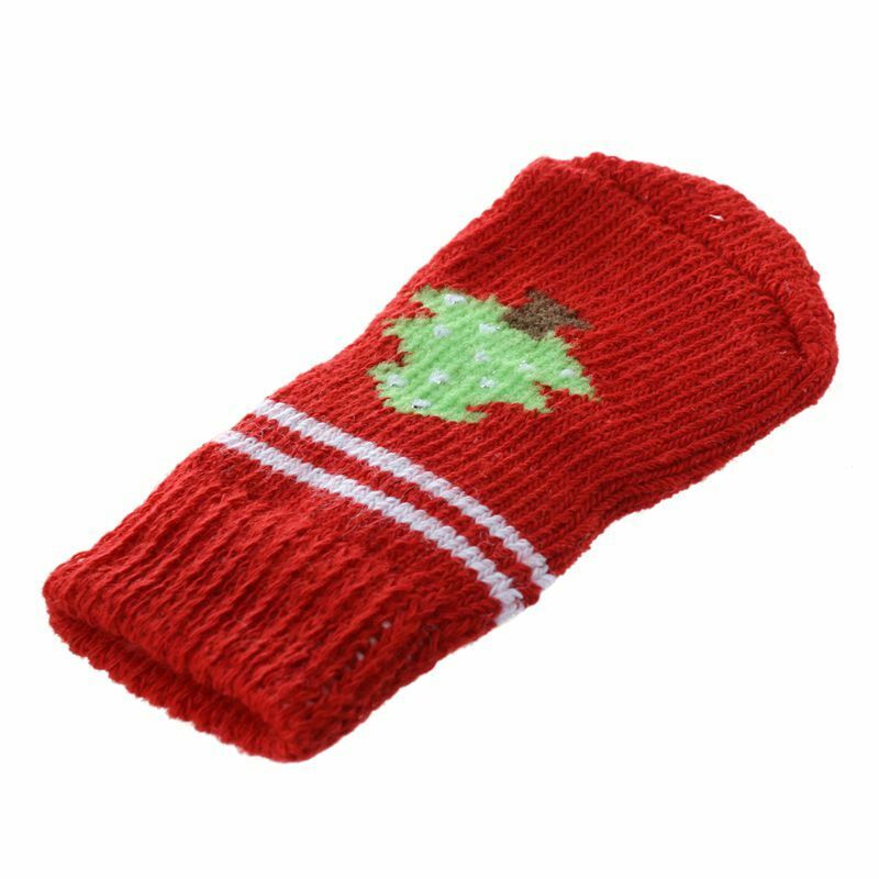 Red White Nonslip Christmas Tree Print Pet Dog Knitted Socks