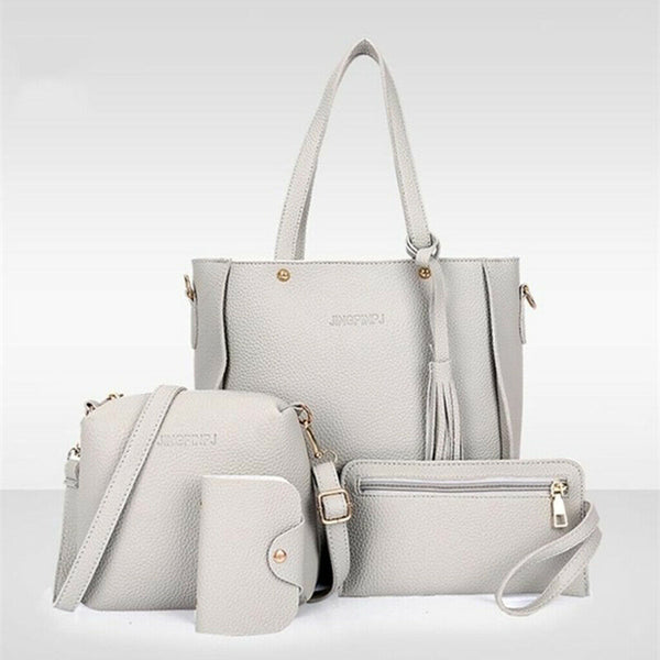 4packs 4-Piece Leather Handbag Top Handle Shoulder Bag Wallet Card Bag