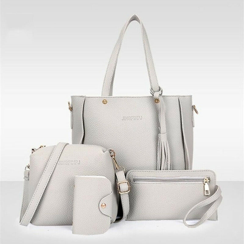 4packs 4-Piece Leather Handbag Top Handle Shoulder Bag Wallet Card Bag