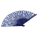 Morning Glory Print Bamboo Fabric Folding Hand Fan dark blue for Ladies J1W2
