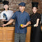 Unisex Denim Chef Jacket Coat Short Sleeves Shirt Kitchen Uniform Blue M