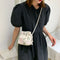 Straw Woven Bag Women Lace Embroidery Drawstring Shoulder Pouch (White)