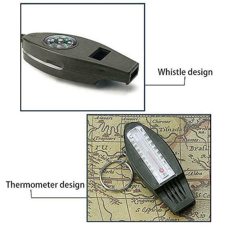 4 IN1 Compass Thermometer Whistle Magnifier Versatile Travel green With Key