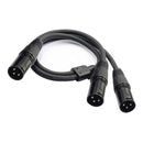 3Pin XLR Male Jack To Dual 2 Male Plug Y Splitter Adaptor Audio Cable Black