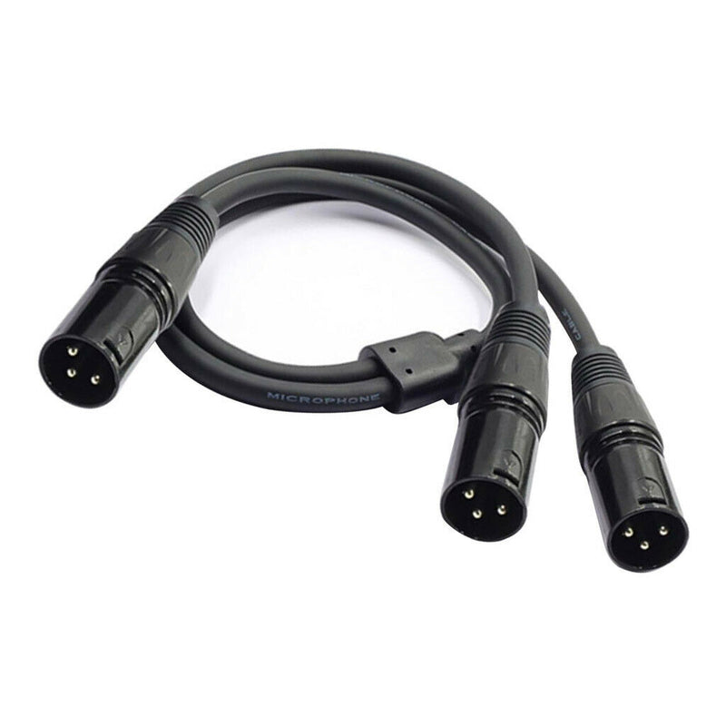 3Pin XLR Male Jack To Dual 2 Male Plug Y Splitter Adaptor Audio Cable Black