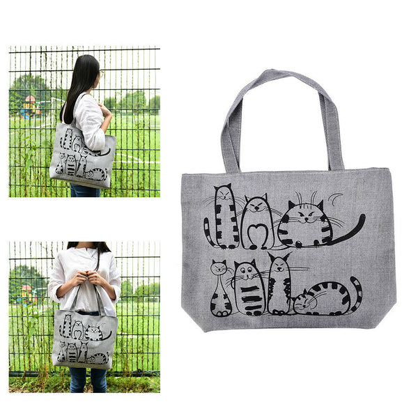 1pc Cat Shopping Tote Bag Big Canvas Handbag Shoulder Crossbody Bag Portable Gn