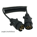 7 Pin Plastic Trailer Plug X2 w/curly 1.5M extension Cable Male to Male Socket
