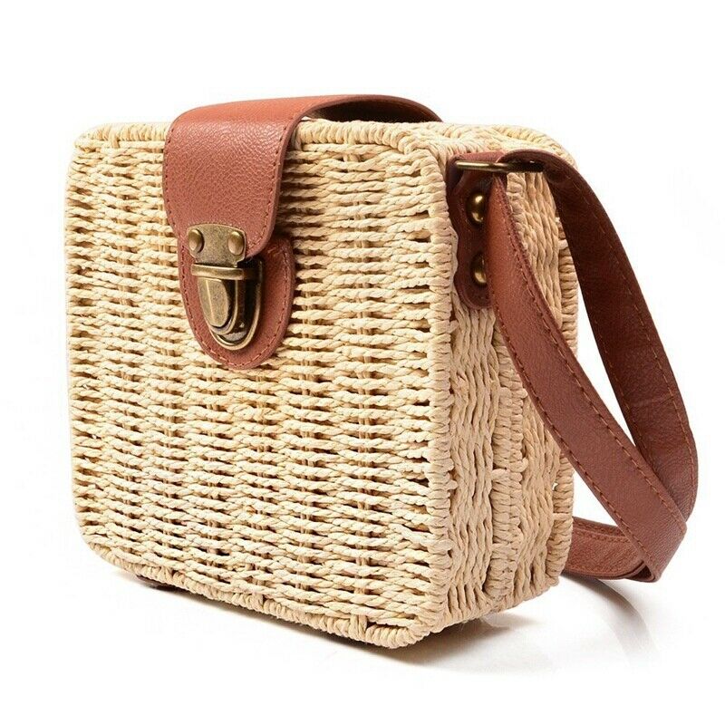 Women's Handbags Mini Women Messenger Bags Leather Square Straw Ladies Cros P2V7