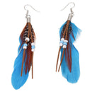 Pair Blue Feather Faux Bead Decor Fish Hook Earrings for Ladies P8Y8